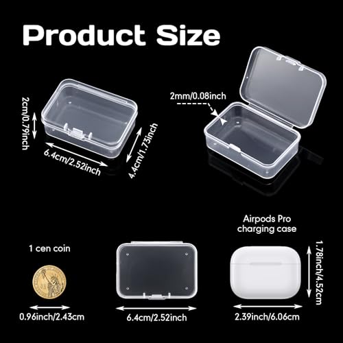 Image of SATINIOR 300 Packs Clear Small Plastic Containers Transparent Storage Box with Hinged Lid in Bulk for Jewelry Hardware Crafts Small Items (2.52 x 1.73 x 0.79 Inch)