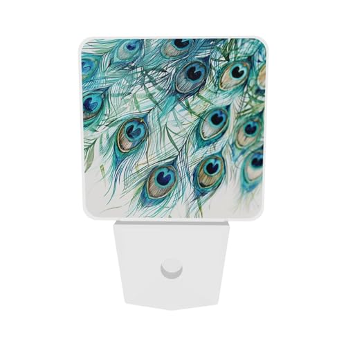 Image of Peacock Night Light Set of 2 Auto Sensor LED Dusk-to-Dawn Nightlights Plug-in Sensor Lamp for Bedroom Bathroom Kitchen Hallway Stairs Decorative