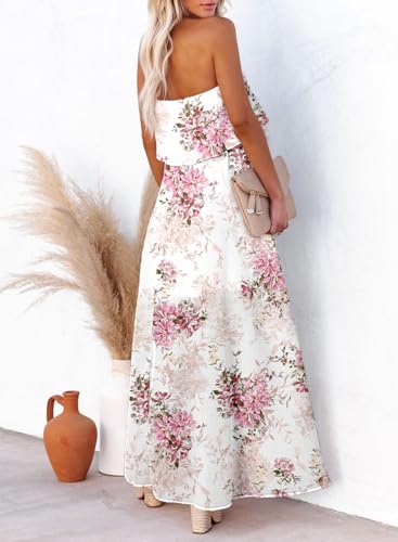 Image of Dokotoo Womens Strapless Dresses Casual Summer High Waist Side Split Flowy Boho Maxi Dress