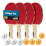JOOLA Hit Set Bundle - Ping Pong Set for 4 Players - Includes 4 Pack Premium Ping Pong Paddles, 8 Table Tennis Balls, 1 Carrying Case - Each Racket is Designed to Optimize Spin and Control