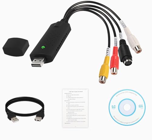 AYMBH Convertidor USB 2.0 VHS a DVD   Tarjeta de captura de vídeo RCA a USB para PC/Mac, digitaliza VHS/Hi8/Mini DV/DVD, convertidor analógico a digital con grabber de audio   Adaptador fácil de