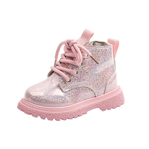 Kids Glitter Boots Girls Boys Combat Booties Sparkly Lace Up Boots Fashion Winter Ankle Shoes