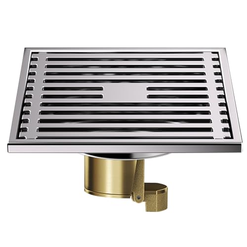 Drain de Douche Carré Siphon De Sol Anti-Odeur, Acier Inoxydable Drain de Plancher avec Passoire Filtre 10cmx10cm, pour Salle De Bain,Jardin, Machine à Laver, Cuisine (10x10cm)