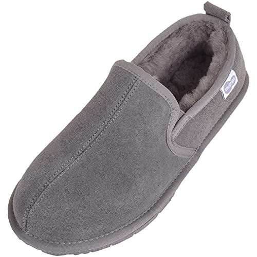SNUGRUGS Men Sheepskin with Lightweight Sole Low-Top Slippers (UK 8, Grey, numeric_8)