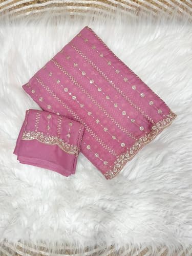 Image of RADHA Women's Embroidery Work Saree with Designer Border for Festive and Traditional Ethnic Drape Saree with Detailed Thread Style Pattern and Elegant Occasion Look