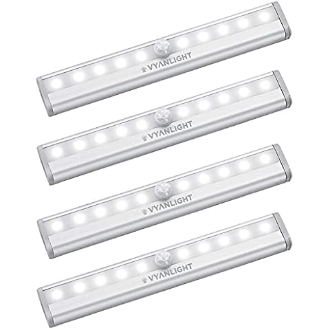 VYANLIGHT Under Cabinet Lights, Motion Sensor 10 LED Light Indoor - Light Strips for Closet, Kitchen, Bathroom, Pantry - Wireless Battery Operated Cabinet Lighting, Peel and Stick Anywhere, 4 Pack Cover