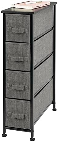 mDesign Narrow Dresser Storage Tower Stand with 4 Removable Fabric Drawers - Steel Frame, Wood Top Organizer for Bedroom, Entryway, Closet - Lido Collection - Charcoal Gray