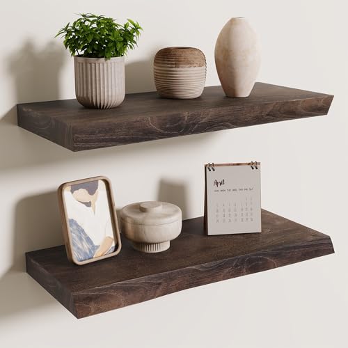 Image of Axeman 18 inch Floating Shelves for Wall Live Edge, Walnut, 2PCs