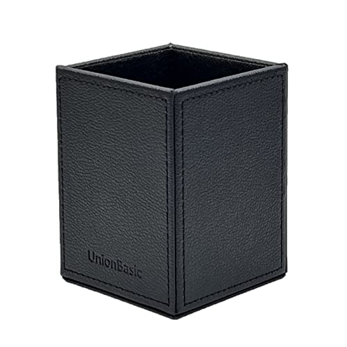 Unionbasic Square Pen Holder, Leather Pencil Cup, Desktop Caddy Stationery Organizer, Black Lychee Pattern #TOP2