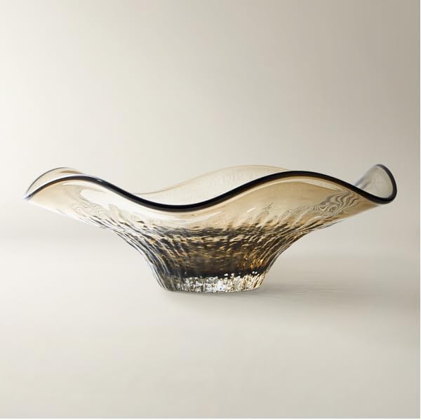 Z Gallerie Corsi Decorative Bowl - Ruffled Edge Textured Glass Design - Amber Gradient-ZGM1