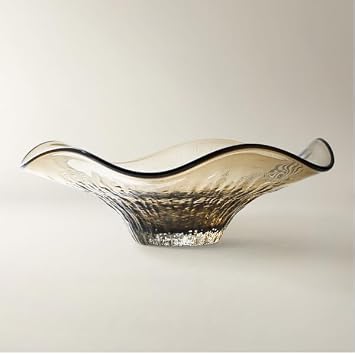 Z Gallerie Corsi Decorative Bowl, Amber Gradient Textured Glass Bowl with Ruffled Edge for Home Table Decor