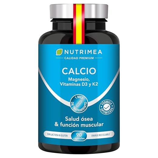 Calcio con Magnesio Vitamina D3 y K2 l Fortalece los Huesos y los Músculos Salud de Dientes l 120 cápsulas Veganas Nutrimea Fabricado en Francia