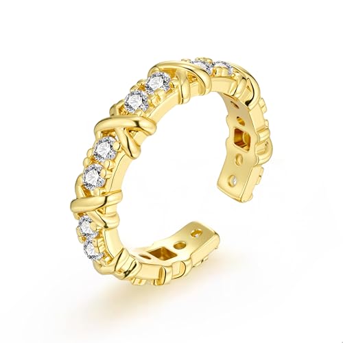 ALEXCRAFT Gold Ring for Women Adjustable Hypoallergenic Cubi