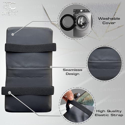 Image of Carigiri Comfirest Armrest Cushion for Car| Orthopedic Foam Cushion| Universal for All Cars| Armrest Support Extender| Armrest Height Extender(Double Stitching,Nappa Leatherette,Black with White Seam