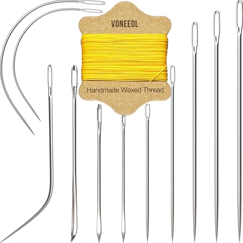 VONEEDL Upholstery Repair Kit: Waxed Sewing Thread (Yellow Color) & Heavy Duty Needles (11 PCS) for Leather, Canvas & Quilting Thread