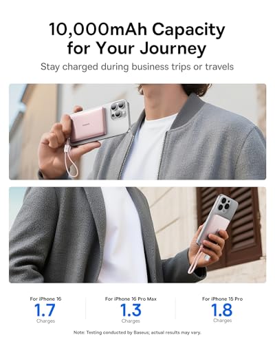 Image of Baseus Picogo Qi2 15W Magsafe Portable Charger, 0.5 inch Ultra Slim 10000mAh Wireless Power Bank with 27W Built-in USB-C Cable, Magnetic Battery Pack for iPhone 17 Pro Max /17 Pro /Air /16 /15 /14 /13 /12