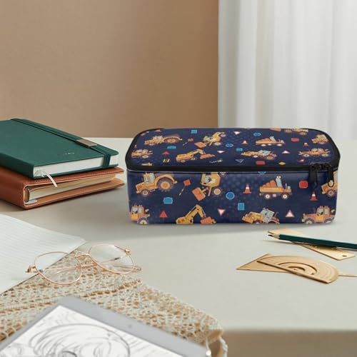 Image of Boys Pencil Pouch Construction Vehicle Print Pencil Case for Kids 6-8 Years Portable Pen Bag with Smooth Zipper for Elementary Students