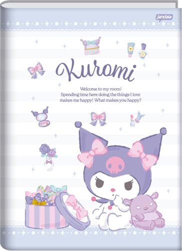Jandaia - Caderno Brochura Universitário Capa Dura 80 Fls Kuromi - Pacote com 05 unidades