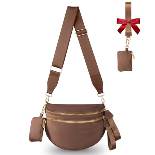 Bum Bag Crossbody Bags for Women Fashion Waist Packs Large Fanny Packs Belt Bag Checkered Purse Handbags Wallets Purses Trendy Shoulder Bag (Brown One Size)