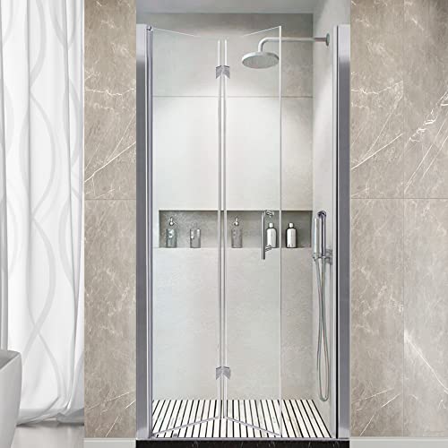 Grogro Frameless Pivot Swing Shower Door,34-35.5"W X 72"H Bifold Glass Shower Doors,1/4 In Thick Clear Tempered Glass Shower Panel, Chrome Fnish,Installed Left Or Right #TOP1