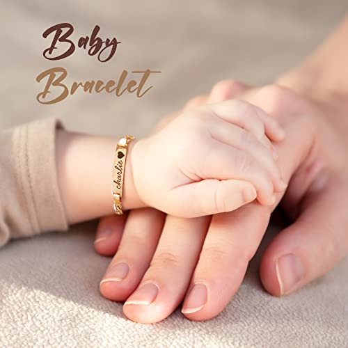 Custom Baby Birthstone Bracelets with Name for Infant Girls, Personalized 18K Gold Plated Bracelet Engraved Name Baby Birthday Gifts for Boys, Kids Jewelry for Girls3