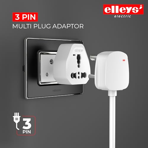 Image of Elleys Zico 3 pin Socket US Converter for India (USA, UK, China) Australia to India Plug Converter - Type D Plug Adapter 6A / 13amp - 240V 2pin 3pin Socket Travel Adapter for Home, Office - 2 Pcs