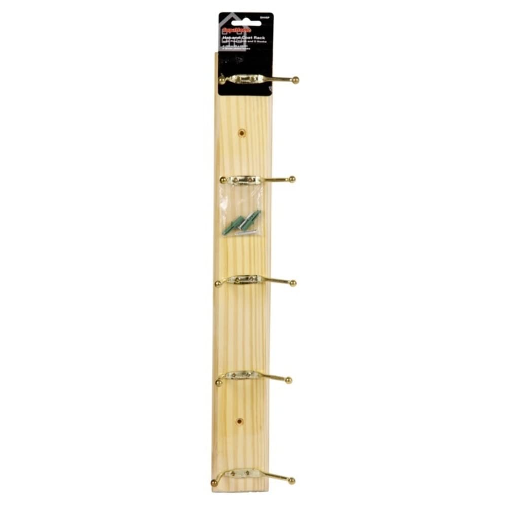Supahome - Shh5p - Hat And Coat Rack With 5 Hooks - Pine Finish