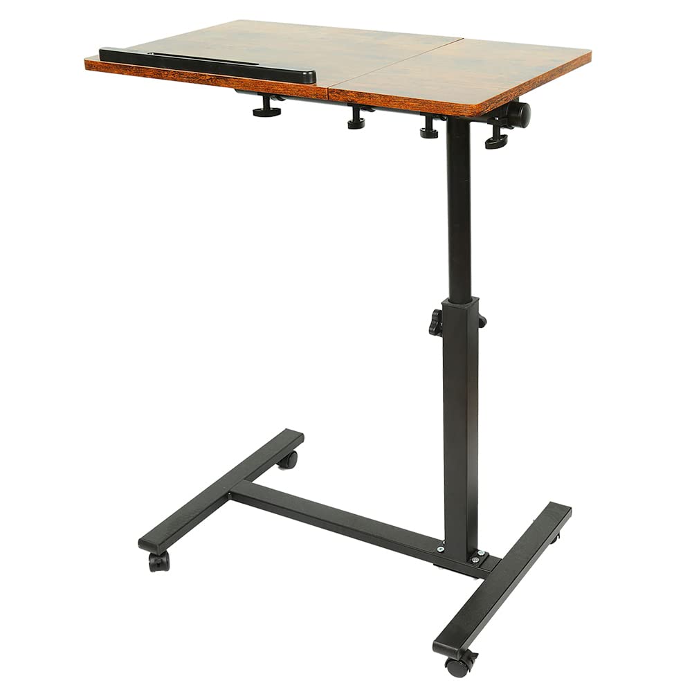 HUOLE Table Roulante pour Lit Canapé, Table d'Appoint Bureau Mobile, Bureau Informatique 4 Roulante Verrouillable, Table d'Appoint pour Chambre，Charge Max30KG-60 * 34.5 58-90cm