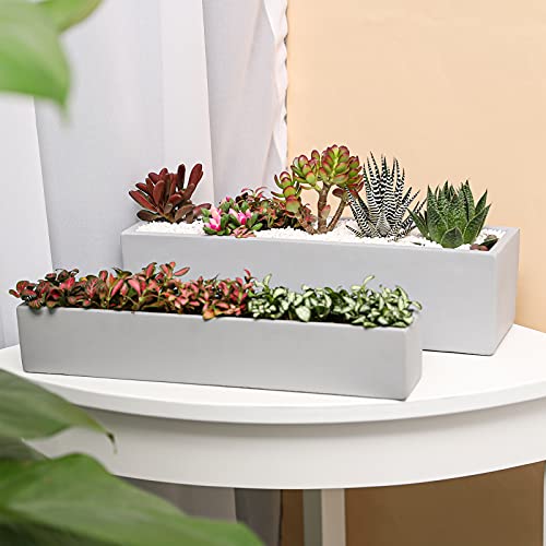 Ten-Stone 15 Inch Grey Rectangular Cement Planter Concrete Succulent Planter Windowsill Box #TOP4