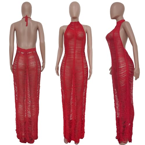 Women Sexy Halter Mesh See Through Crochet Maxi Dress Halter Backless Bikini Swimsuit Summer Cover Ups3