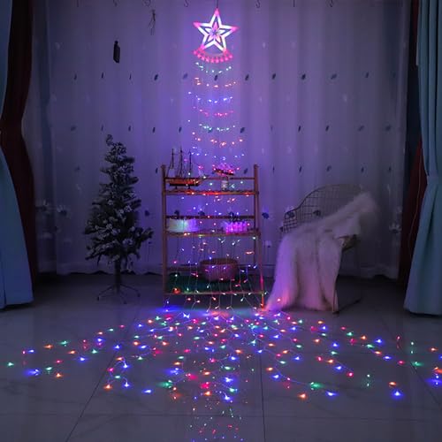Esoes Christmas Lights Tree 350 LED Outdoor Christmas Decorations Waterfall Fairy Lights Waterproof Mains Powered with Topper Star 9 Strand String Light 8 Lighting Modes Fairy Lights (Colourful) - Image 4