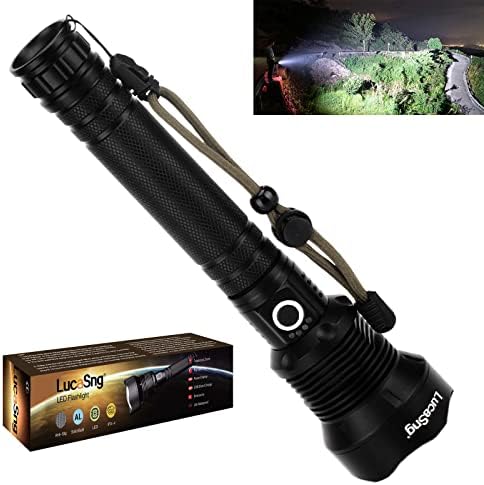 LucaSng Super Bright Torch, Rechargeable Torch Long-Endurance Battery Sturdy Alloy Waterproof LED Flashlight for Outdoors Hiking Camping Riding Caving