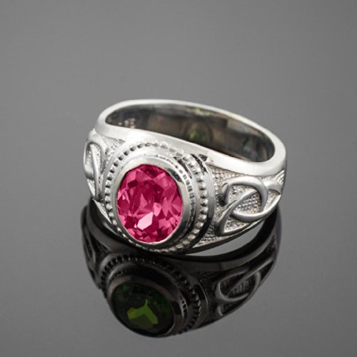 Men's 925 Silver Eternal Trinity Knot Band Pink Cz October Birthstone Celtic Cross Ring #TOP1