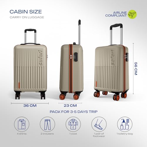Image of Safari Astra Neo 8 Wheels 56cm Cabin Size Trolley Bag, Hard Case Polycarbonate, 360 Degree Wheeling Carry-on Luggage for Men & Women, Travel Bag, Suitcase for Travel, Trolley Bag for Travel, Champagne