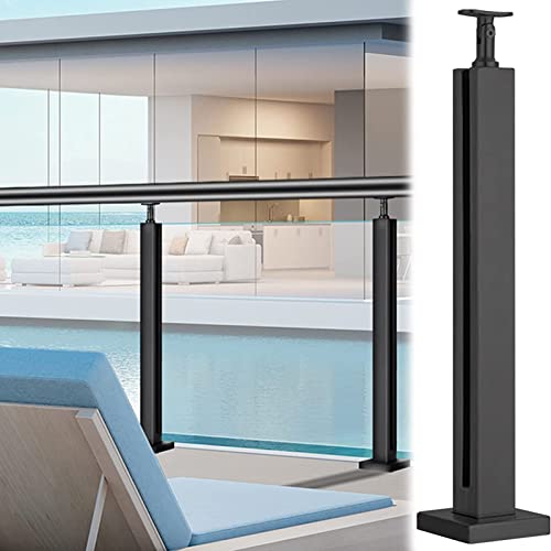 Poste de barandilla de vidrio negro de metal cuadrado con base para interior y exterior de 270°
