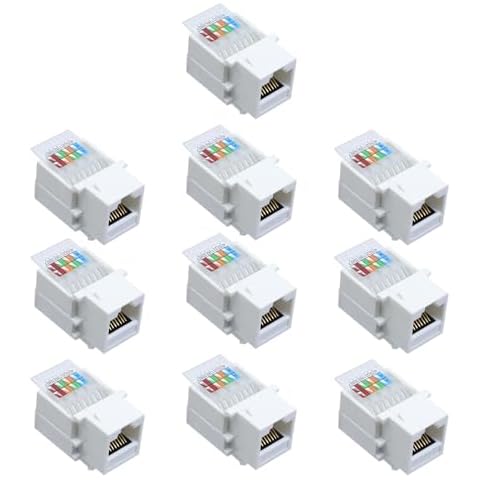 Antrader RJ45/Cat6/Cat5e Tool-Less Keystone Jack Connector Adapter, Keystone Module Connector, for Internet Network Ethernet LAN Cable, with Color Coded Wiring Schema Snap in Stand, 10-Pack Cover