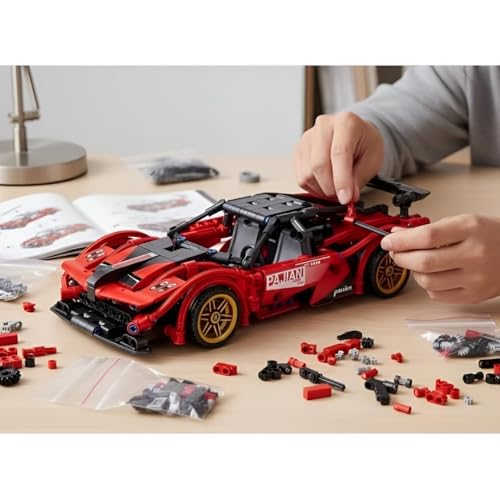 Image of Pull Back Racing Car Building Blocks Set for Kids & Adults, Sports Car Model Construction Toy Kit, STEM Learning Educational Building Toy, DIY Assemble Racing Vehicle Gift for Boys & Girls