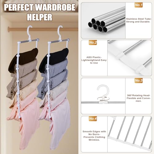 3 Stück Hosenbügel, 6 Etagen Edelstahl Kleiderbügel Hosen Platzsparend,Mehrfach Bügel Faltbare Kleiderbügel，Kleiderschrank Organizer für Aufhängen Von Hosen, Handtücher, Schals, Jeans, Krawatten