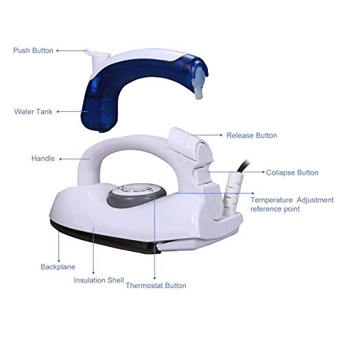 Image of Folding Travel Steam Iron, Portable Mini Dry And Steam Iron With Foldable Handle, Non Stick Soleplate For Clothes, Shirts, Sarees And Garments, Home And Travel Use
