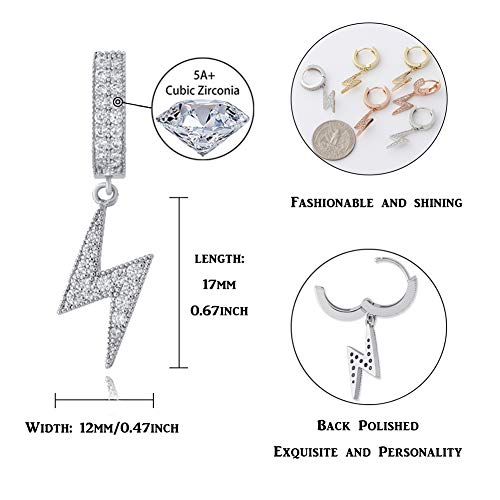 TOPGRILLZ Lightning Bolt Dangle Earrings 14K Gold Plated 5A+ Cubic Zirconia Hanging Hoop Lightning Drop Cool Dangling Earrings For Men Women Trendy2