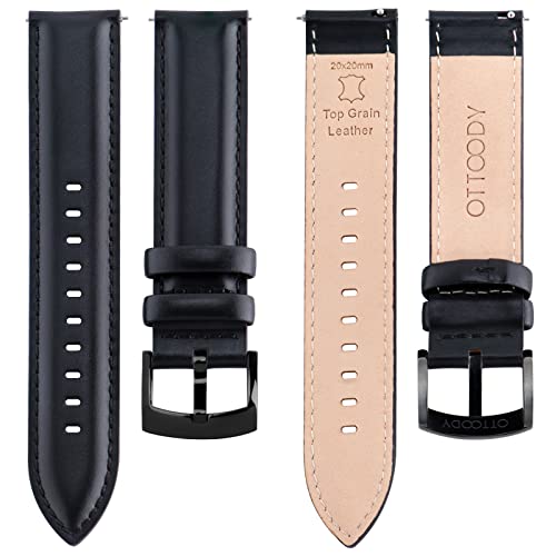 Image of OTTOODY Leather Watch Bands Quick Release, Elegant Top Grain Leather Watch Straps for Men & Women, Choice of Color & Width - 18mm, 19mm, 20mm, 21mm or 22mm Wristbands Bracelet for Watch & Smartwatch