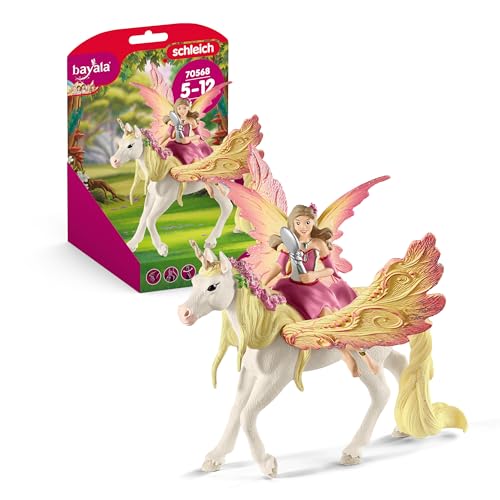 SCHLEICH BAYALA | Feya mit Pegasus-Einhorn 70568 | Elfe mit Spiegel & Einhorn mit Magnet | tolles Geschenk für Mädchen und Jungen | schöne Sammelfiguren | Spielfigur ab 5 Jahren | Set aus 3 Teilen