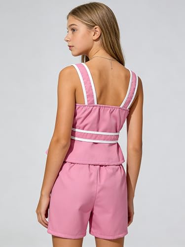 Image of Cakaner Tween Girls 2 Piece Outfit Set Summer Tank Top and Elastic Waist Shorts with Belt Size 7-14