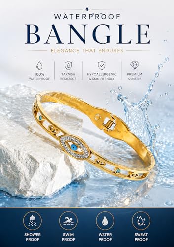 Image of Stylish Gold Plated Bangle for Women | Daily Use Stainless Steel Kada | Anti-Tarnish Waterproof Cuff | Multicolour Crystal Evil Eye | Daily Wear Bracelet For Womens | Premium Gift For Girl