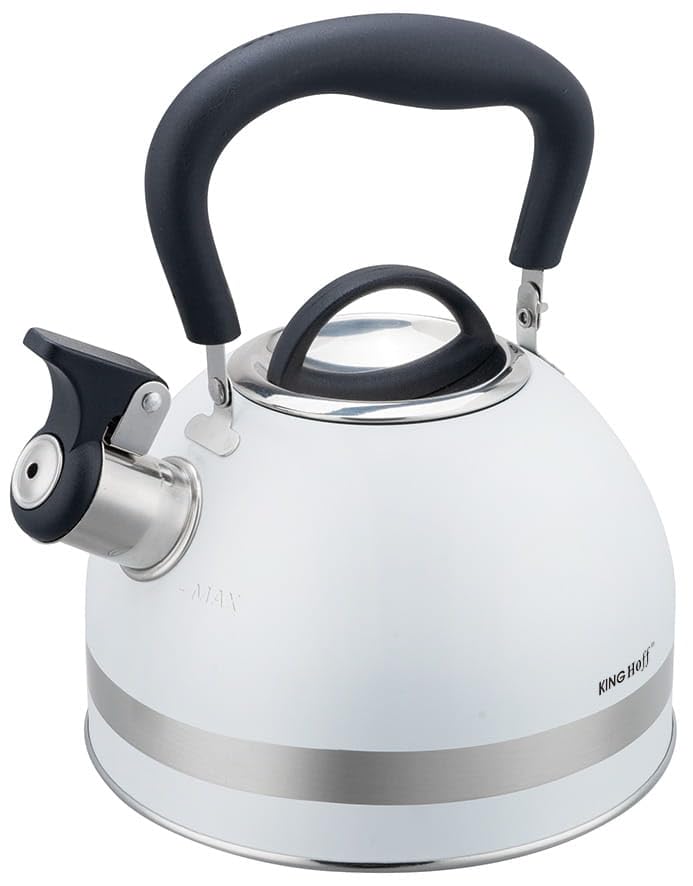 Kinghoff KH-1852 - Hervidor de agua (1,8 L, acero inoxidable, inducción, pequeño hervidor de flauta, hervidor de agua con mango plegable, para todas las placas de cocción, hervidor de agua para todas