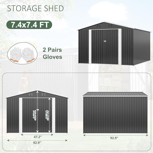 Image of AirWire 8x8 FT Outdoor Storage Shed, Garden Shed with Updated Frame Structure and Lockable Doors, Metal Tool Sheds for Backyard Garden Patio Lawn, Gray