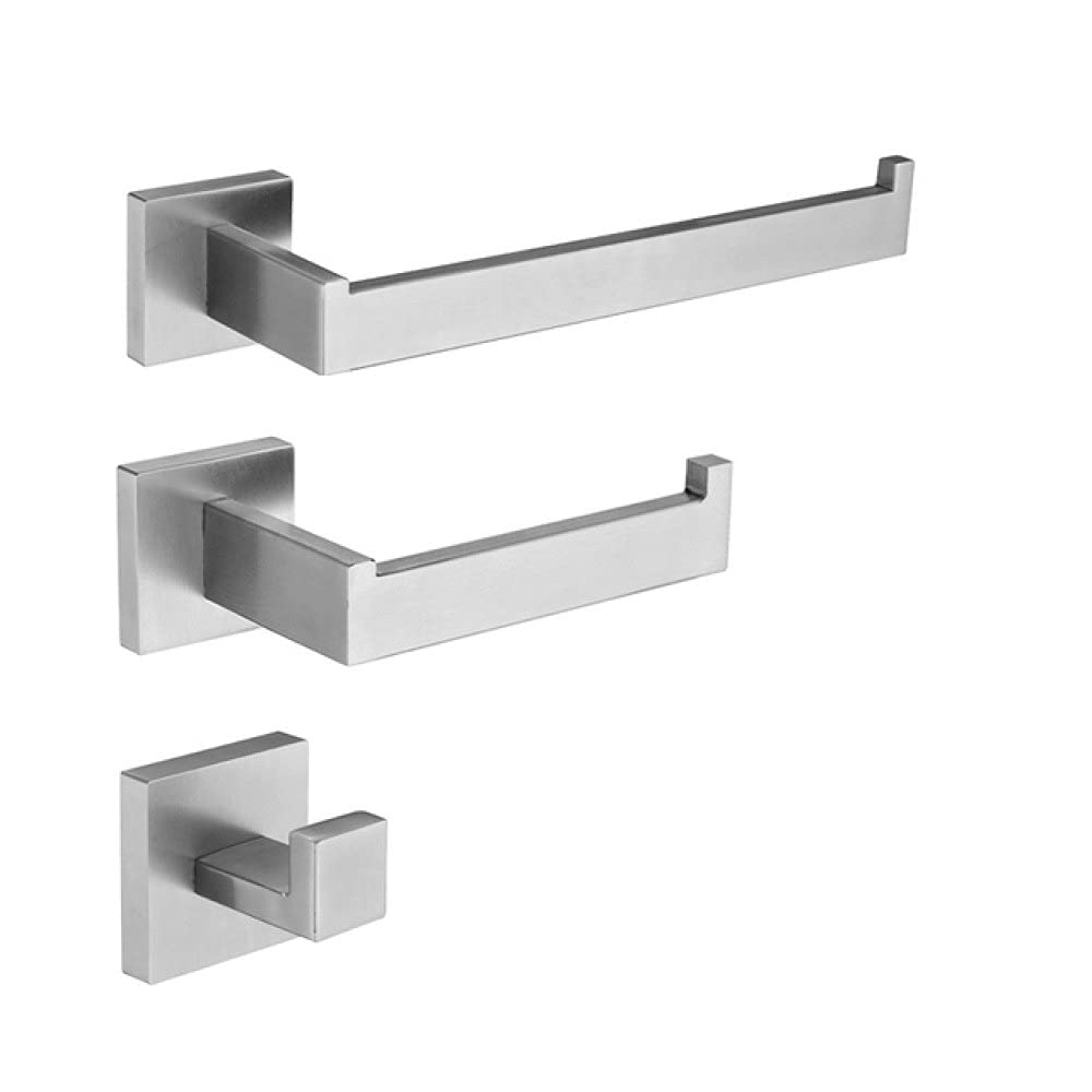 Stainless Steel Bathroom Hardware Kit Brushed Nickel Towel Rack Toilet Paper Holder Towel Bar Hook Bathroom Accessories,3 PCS Set