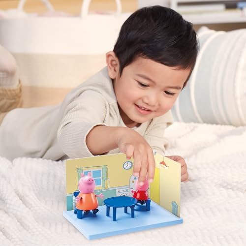 Image of Peppa Pig Kitchen Themed Preschool Toy with Mummy Pig, Includes 2 Poseable Figures, Accessories and Scene Cards Playset, Ages 3 Birthday Gift Toys for Kids,Playsets