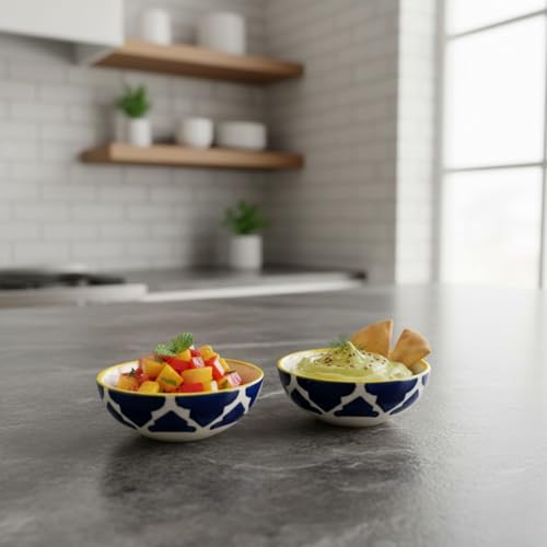 Image of Mini Dipping Serving Bowls for Dessert, Snack, Soy Sauce, Kitchen Prep Designed for Light Meals, Fresh Cut Fruits, Grain Bowls, Soupy Dishes, Noodle Servings and Desserts (Blue, Set of 4)
