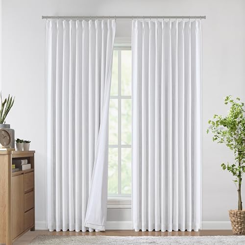 Image of Vision Home White Pinch Pleated Full Blackout Curtains 60 inch Wide Thermal Insulated Window Panels 90 inch for Living Room Bedroom Room Darkening Pinch Pleat Drapes with Hooks Back Tab 60 inch Wx90 Lx1